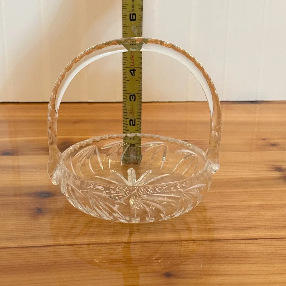 Vintage Cut Glass Basket Home Decor Clear Excellent Starburst‎ Fan Pattern